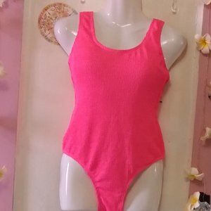 SummerMae (S) Ribbed Neon Pink Tank Style One Piece